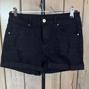 Source Unknown Black Distressed Roll-Cuff Jean Shorts